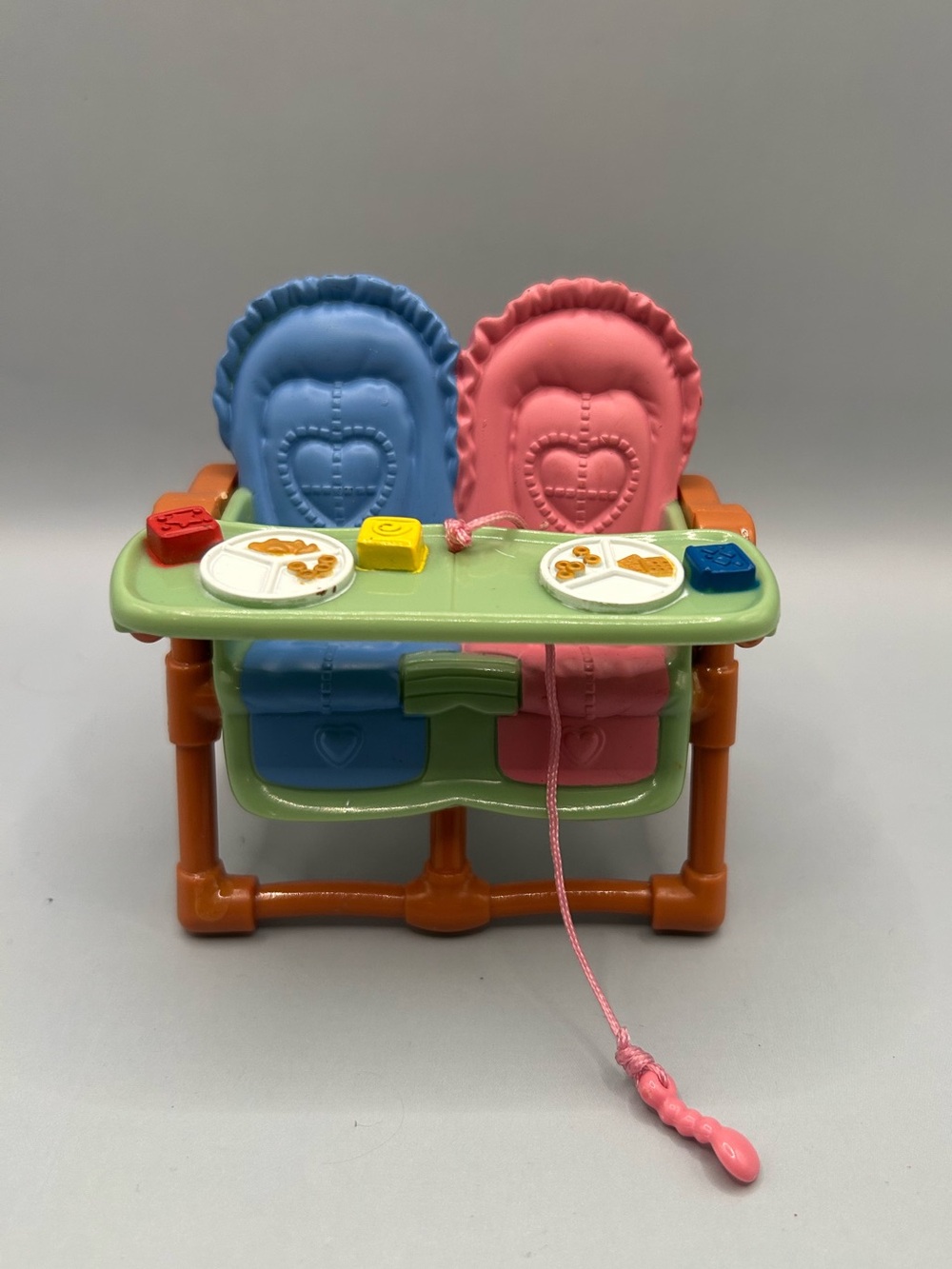 Fisher Price Loving Family Dollhouse Twin Baby pink blue  High Chair with spoon